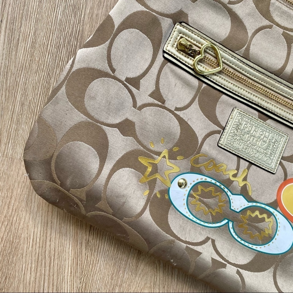 Coach Daisy Glitter Poppy C Appliqué Tan Bag - Monogram with Orange & Teal - Picture 2 of 9